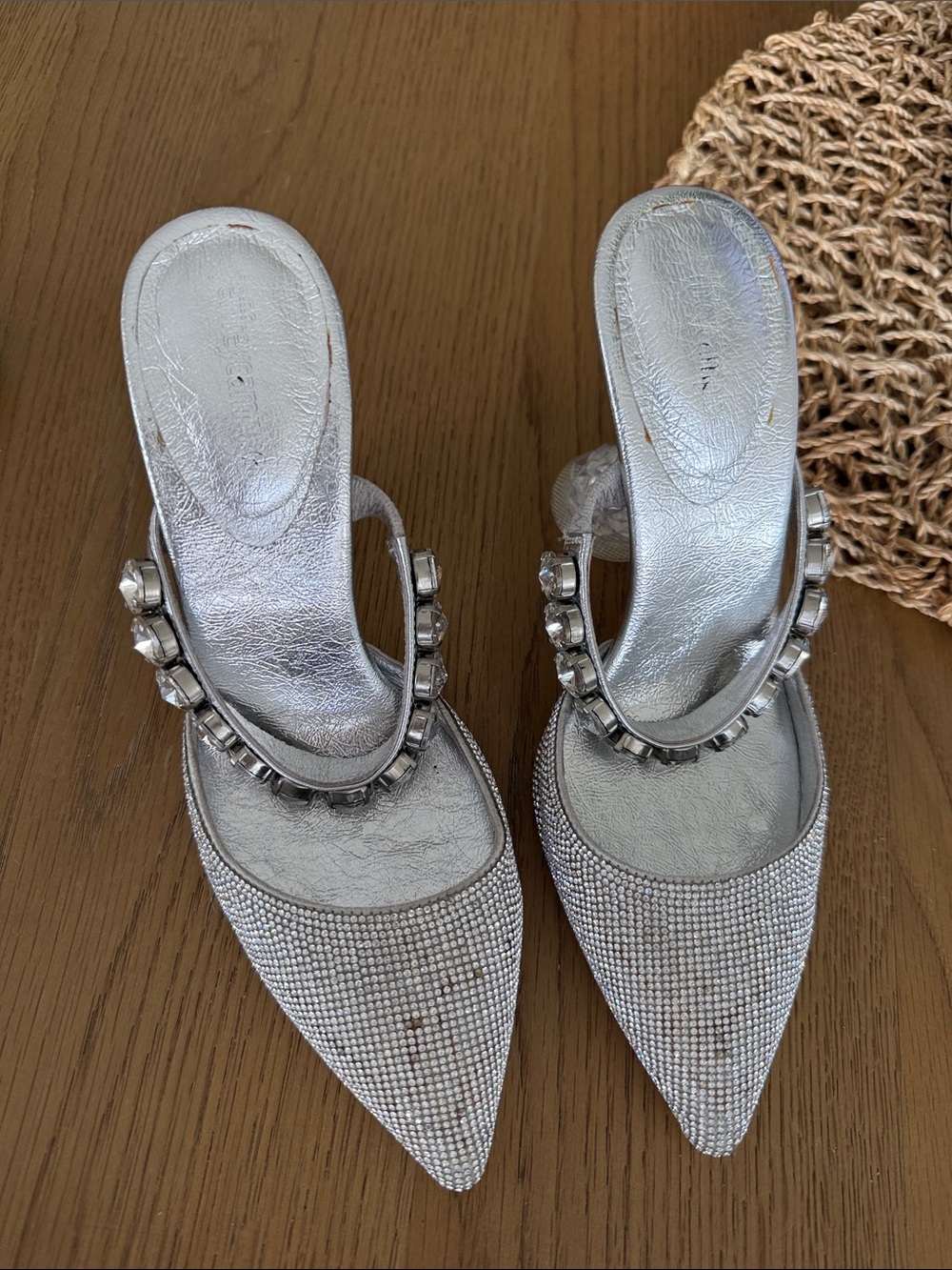 Jeffrey Campbell Silver Rhinestone Pointed Toe Mules